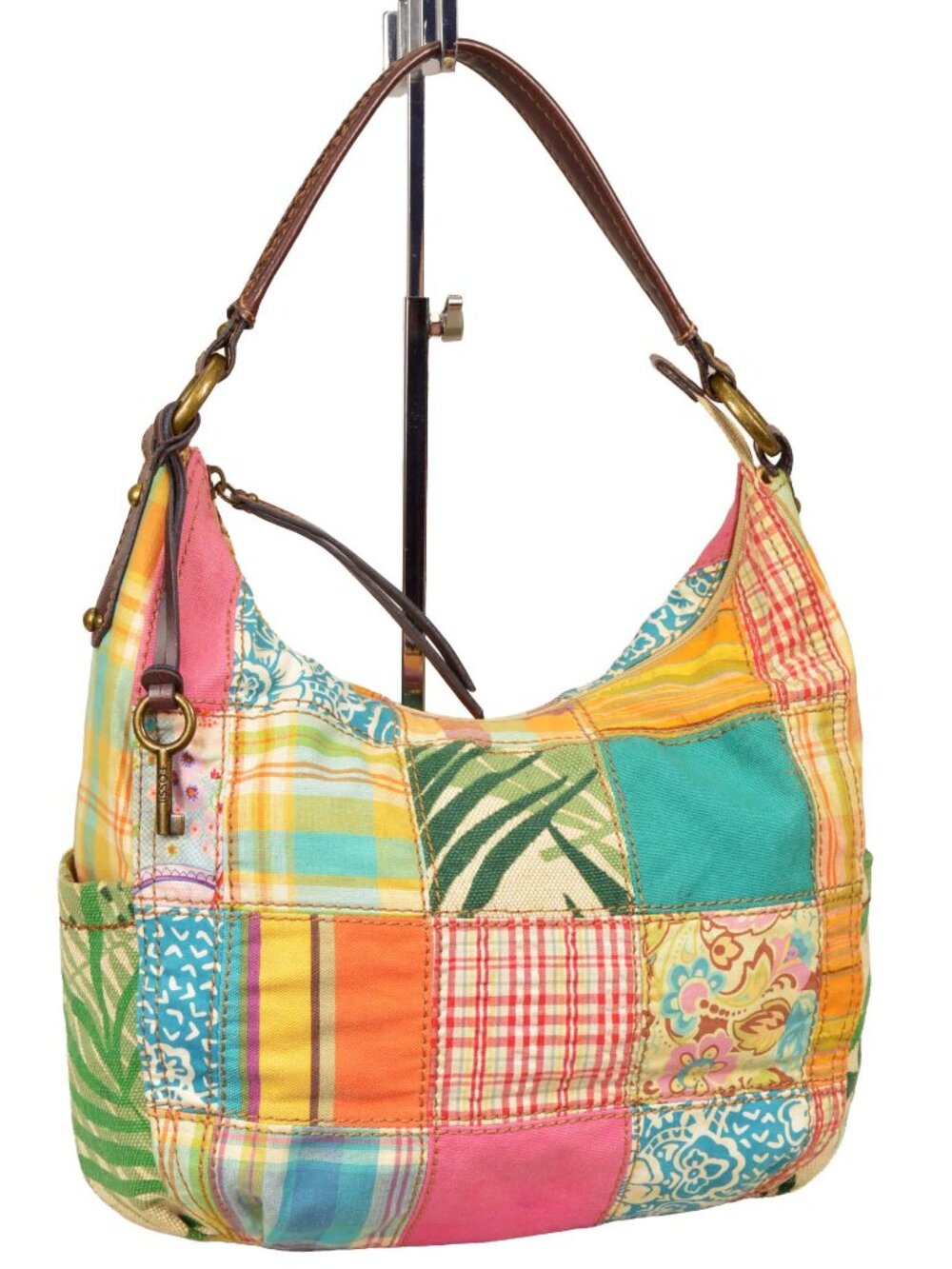 Vintage Fossil Multicolor Patchwork Hobo